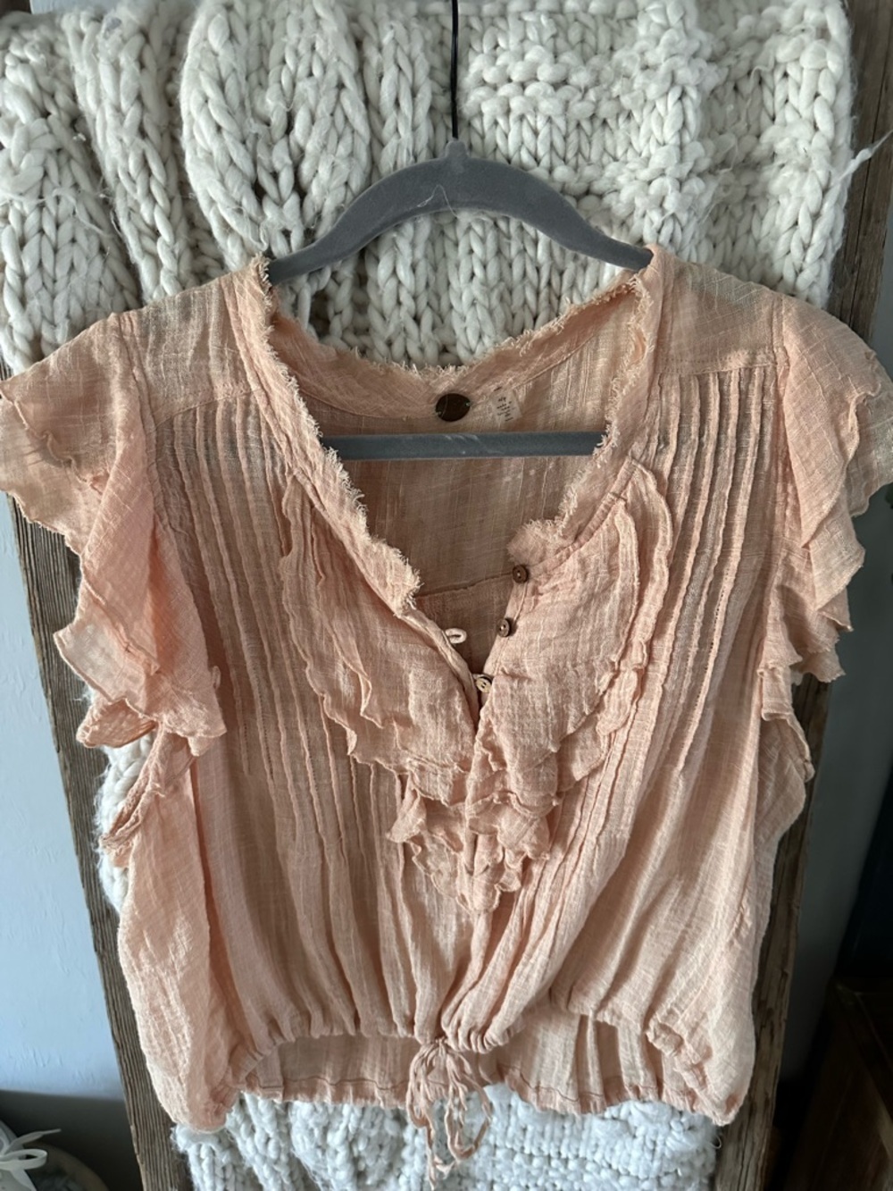 Free People One Naya Peach Ruffle V-Neck Blouse